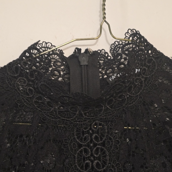 Fashion Nova Black Lace Ruffle High-Neck Blouse Jumpsuit M/L - Picture 7 of 9